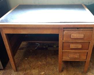 VINTAGE OAK DESK. TOP NOT ATTACHED FOR EASY MOVE