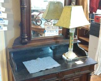 19TH CENTURY EUROPEAN CHEST WITH MIRROR. UPPER SHELF BROKEN