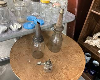 Glass Motor Oil Bottle w/Spout - Douglas Motor Oil Bottle w/metal Spout - Alcohol or Kerosene Miniature Lamp
