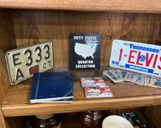 1956 Connecticut License Plate - Whitman Coin Collectors Folders - 50 States Quarter Book - Alex Rodriguez Flipp Books - Elvis License Plate - Elvis Trading Cards