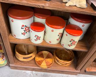 Kitchen Decoware Red Metal Flower Canister Set