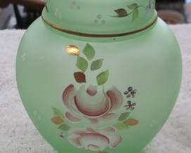 Fenton Satin Green Glass Ginger Jar w/Lid