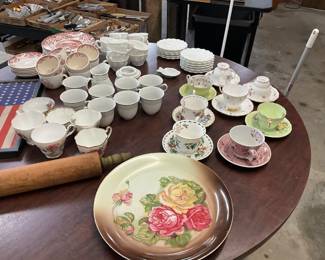 Z.S & Co Bavaria Hand Painted Porcelain Plate/Platter - Assorted Cups & Saucers