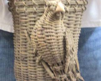 Wicker Basket w/Woven Bird