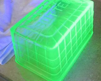 Anchor Hocking Block Optic Green Uranium Depression Glass Butter Dish