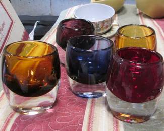 Crate & Barrel Heavy Multicolored Glass Votive Candle Holders