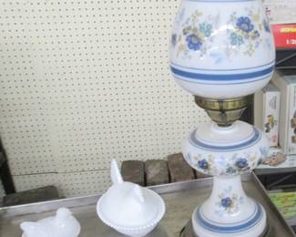 White Milk Glass Hens on Nests - Quoizil Abigail Adams Hurricane Lamp
