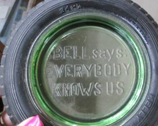Green Glass Bell Advertising Ashtray