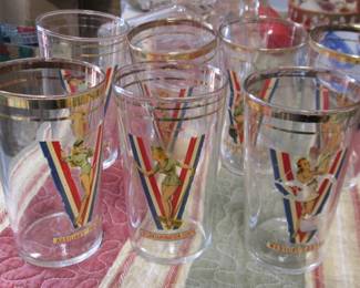 WWII Victory Glasses with Pin Up Girls Design