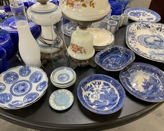 Blue & White Porcelain Plates - Blue Jasperware Saucer - Blue Willow Plate - Blue & White Transferware Bowl & Plate
