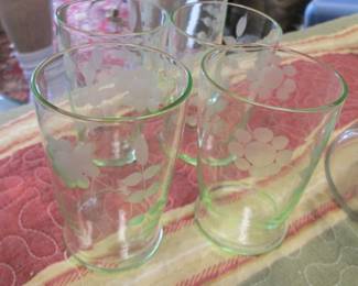Green Depression Glass Juice Glasses