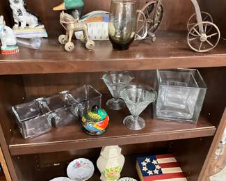 Crate & Barrel 3 Part Dish - Hand Painted Wood Trinket Dish - Tulip Sundae Dishes - Square Glass Vases