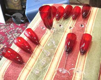 Ruby Red Wine Goblets w/Clear Stems