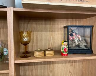Russian Matryoshka Nesting Doll -Japanese Ningyo Geisha Doll in Case - Amber Water Goblets - Wooden Boxes w/Lids