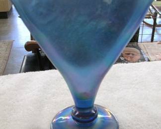 Fenton Art Glass Blue Fan Vase