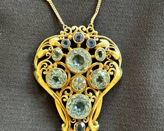 Frank Gardner Hale 14k Aquamarine Arts & Crafts Pendant Necklace