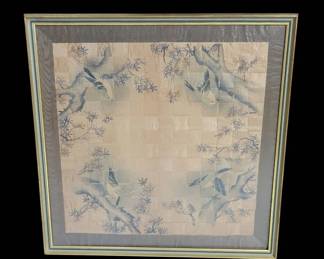 Japanese Style Bird Painting On Woven Wood