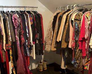 tons of vintage, one of a kind, lux fabrics, designer label, high fashion.
