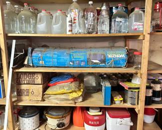 Camping supplies and glass jars - great for canning or brew making