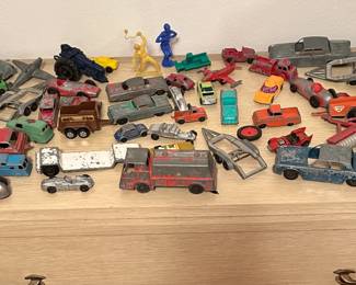 Vintage metal toy trucks and cars