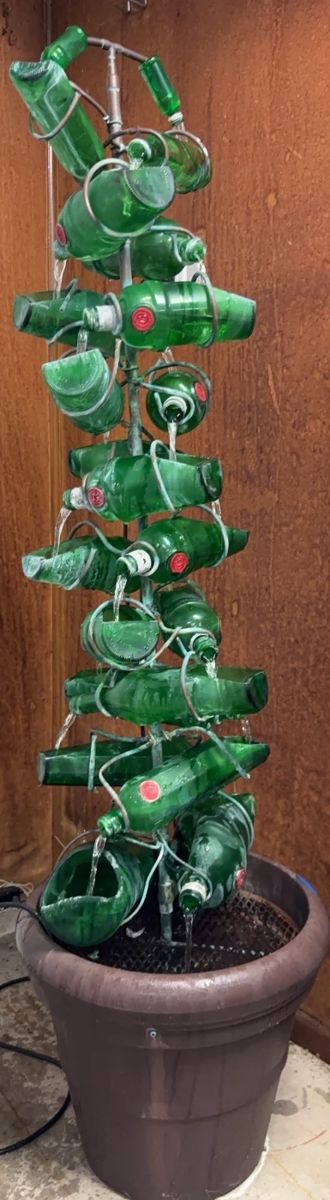  01 Green Bottle Glass Water Fountain