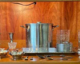 Silver Clear Glass Serveware Lead Crystal, Restoration Hardware, Silverplate, Khromex