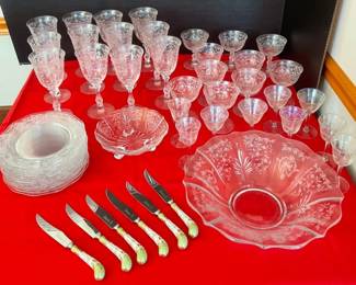 William Adams Inc Knives Clear Etched Glassware Set