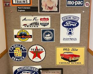 Collection of Metal Signs Ford, Texaco, Lionel, Cadillac, More, Wall Clock, Framed Print