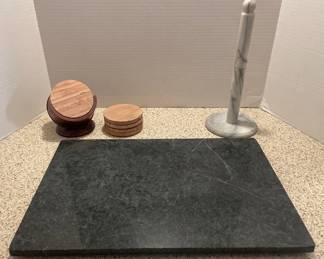 Marble Cutting Board, Marble Paper Towel Holder, Thirstystone Coasters