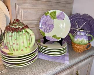 Ceramic, Asparagus Tea pot, Tea for one floral tea pot, 