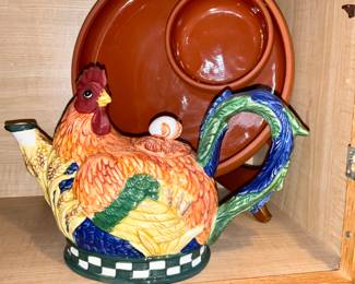Dept 56, Chicken & Egg Teapot , Chip and Dip plate 