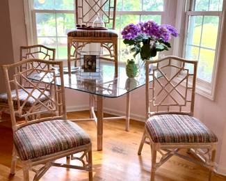 Bamboo & Glass kitchen table & chairs. Matching console table 