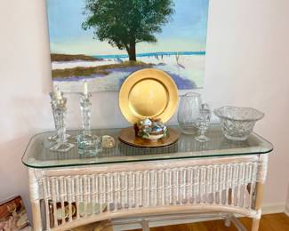 Bamboo /Wicker Console table, matching kitchen table and chairs 
