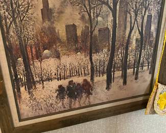 Mid Century Mixed Median On Cardboard , Winter Scene in Chicago, by  Listed Artist Alex F Yaworski, Signed.1907-1977