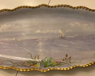 Antique JP Limoges France, Hand Painted, Gold Beading Serve Ware Platter.