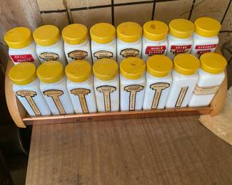 Vintage Griffith's Milk Glass Spice Jars/Stand