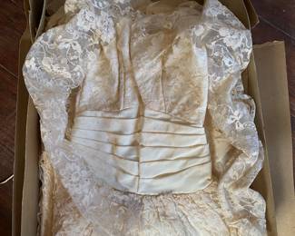 Antique Lace/Satin Wedding Dress, Juliet Veil Cap