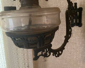 Antique  Cast Iron  Wall Oil Lamp 