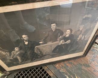Antique 19th Century 1866 William Sartain Engraving of Lincoln Family