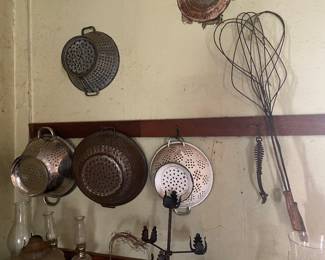 Antique Vintage Rug Beaters, Colanders 