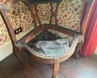Antique Mahogany Corner Chair Ball Claw Spring Seat/ AS FOUND