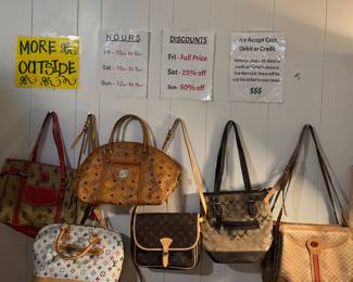 Handbags… priced as knock offs… not sure if they are.   Family says some are real.