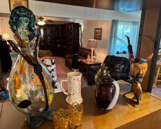 Hand blown glass clown liquor container
