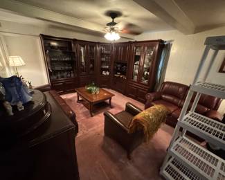 Leather and mahogany finished bookcases are screaming out to become your new upscale library!