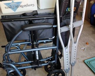 Health care equipment: Crutches and travel wheelchair