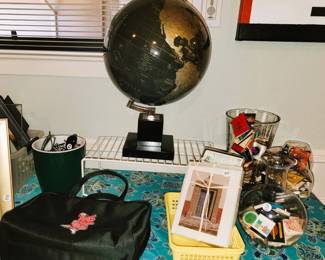 Office items, Globe, and matchbooks