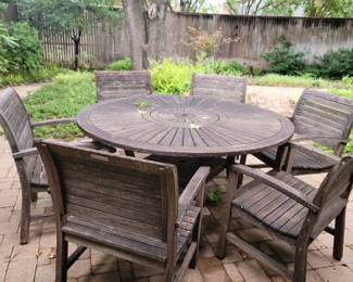 Teak patio table set with 6 chairs