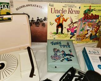 Retro record player and records