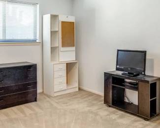 Craft room furniture with 2 pull down desk units
