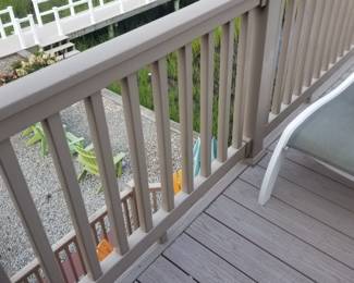 Vinyl railing - tan; Trex decking - tan